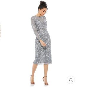NWT Mac Duggal EMBELLISHED ILLUSION SHEATH DRESS 5521 Platinum Gray Size 12 $498